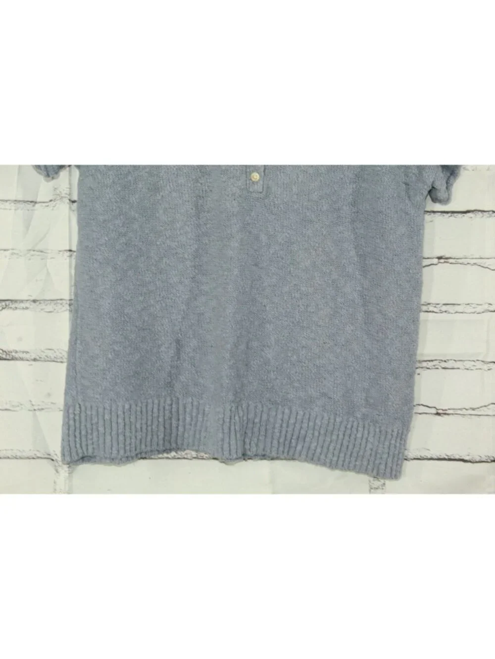 LL Bean Midweight Cotton Slub Sweater Henley Short Sleeve Soft Indigo Medium - Picture 4 of 11